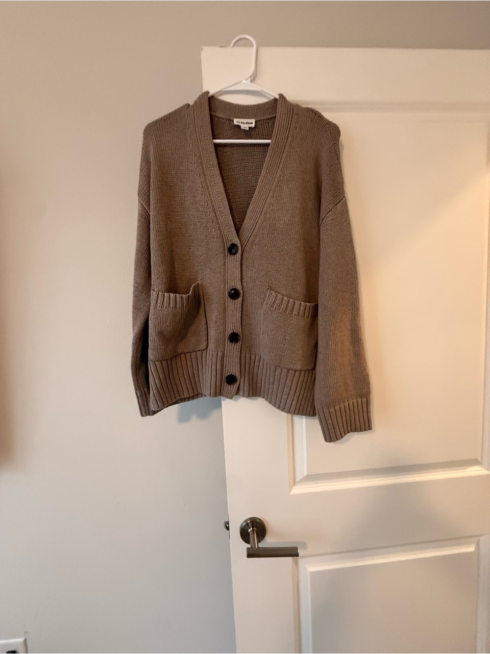 Relaxed Taupe Knit Button-Front Cardigan